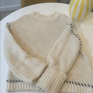 Topshop Oversized Cream Knit Sweater with Black Accents